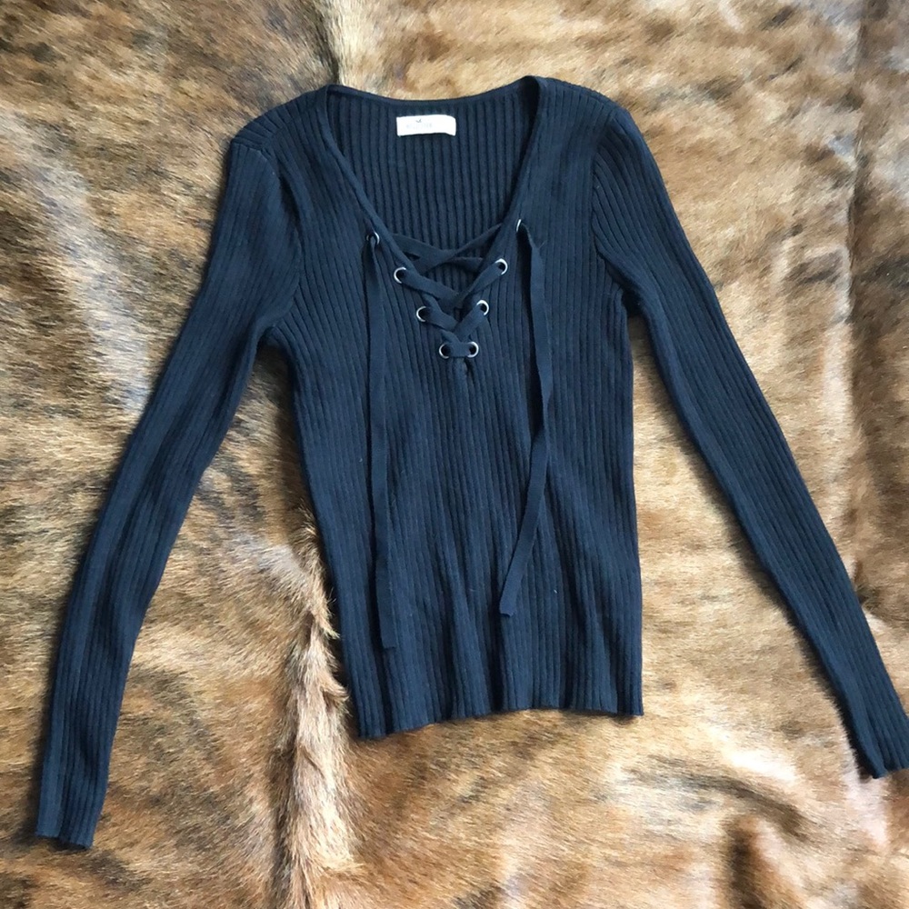 Lace Up Long Sleeve Top